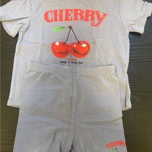 Kids Cherry Graphic Pajama Set - Gray with Red Cherry Print